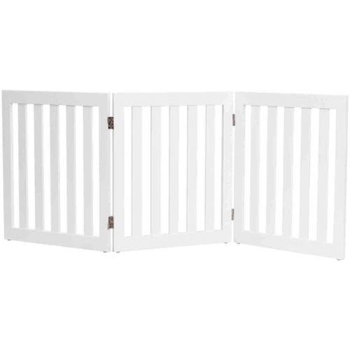  Safstar Wooden Dog Gate Freestanding Pet Puppy Fence Foldable Baby Safety Gates for The House Doorway Hall Stairs 3 Panel 24 inch Height (White)