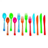 Party Essentials N964890 Extra Heavy Duty Plastic Cutlery Combo Pack with 384 Place Settings of Knives/Forks/Spoons, Assorted Neon, 12 Bags of 96 (Pack of 1152)