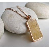 Belesas Rose Gold Druzy Necklace- Statement Rectangle Shape Druzy Necklace-Bridal Sparkly Druzy Necklace-OOAK Layering Necklace-Jewelry Gift for her