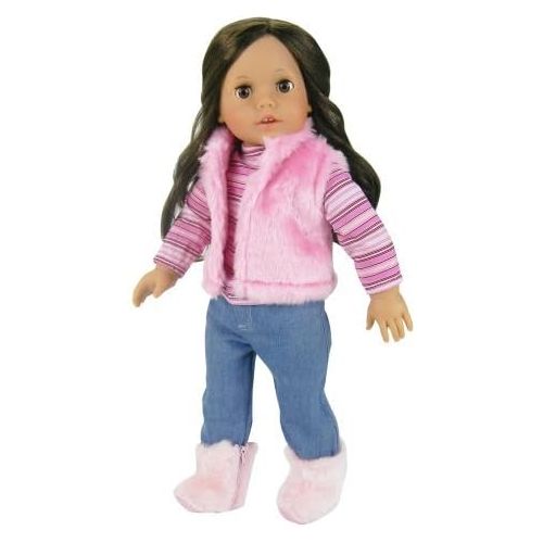 Sophias 18 Inch Doll Clothing Set with Ice Blue Princess Dress and Tiara, Pink Striped T, Fur Vest, Jeans and Fur Boots in Pink, Pink Sequin Dress, Satin Purse and Silver Kitten Heels