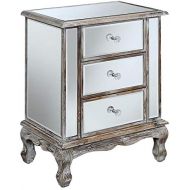 Convenience Concepts Gold Coast Vineyard 3 Drawer Mirrored End Table, Weathered White / Mirror