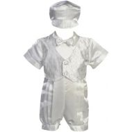 Lito White Satin Christening Baptism Romper with Vest and Matching Hat Medium