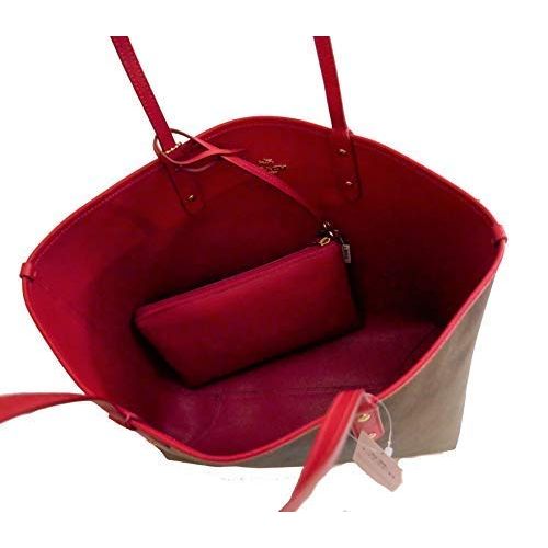  Coach Signature Reversible PVC City Large Tote Bag Handbag Brown / Red