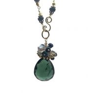 VAN DER MUFFINS JEWELS Statement Green Aventurine Pendant Necklace | Black Opal Beaded Gemstone Wire Wrap Jewelry Gifts | 19 In
