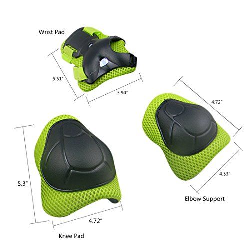  WOLFBUSH Kids Protective Gear, 7Pcs Set Elbow Wrist Knee Pads and Helmet Sport Safety Protective Gear Guard for Children Skateboard Skating Cycling Riding Blading - Light Green S