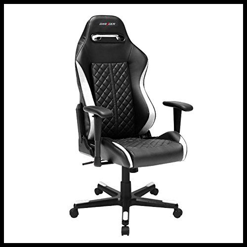  DXRacer OHDF73NW Black & White Drifting Series Gaming Chair Ergonomic High Backrest Office Computer Chair Esports Chair Swivel Tilt and Recline with Headrest and Lumbar Cushion +
