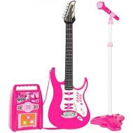 [아마존베스트]Best Choice Products Kids Electric Musical Guitar Toy Play Set w/ 6 Demo Songs, Whammy Bar, Microphone, Amp, AUX - Pink