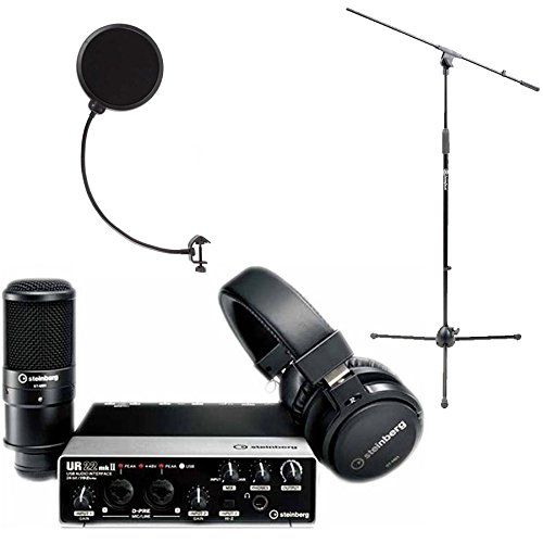  Steinberg UR22 MKII RP Recording Pack Interface with Cubase, Headphones & Microphone with AxcessAbles Pop Filter and AxcessAbles MS-101 Mic Stand