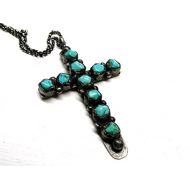 CrazyAss Jewelry Designs turquoise cross mens necklace black silver, large gemstone cross, mens cross pendant raw turquoise, rustic cross pendant viking gift for him