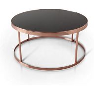 Furniture of America Cora Contemporary Black Glass Top Round Coffee Table, Rose Gold