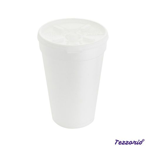  Tezzorio Disposable (200 Sets) 16 oz White Foam Cups with LiftnLock Lids and BONUS Stirrers, Disposable Foam Drink Cups, To Go Coffee Cups, Insulated Foam Cups for Hot/Cold Drinks byTezzorio
