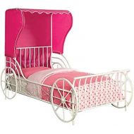 Benzara BM131752 Twin Size Metal Carriage Bed with Pink Wingback Tent, White