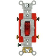 Leviton 1222-7PR 20 Amp, 277 Volt, Toggle Pilot Light, Neutral Double-Pole AC Quiet Switch, Extra Heavy Duty Spec Grade, Self Grounding, Back and Side Wired, Red