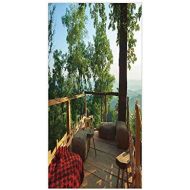 IPrint 3D Decorative Film Privacy Window Film No Glue,Country Home Decor,View from Wooden Terrace in Forest with Idyllic Non Urban Outdoors,Green Brown Red,for Home&Office