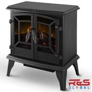 R&S Global Electric Fireplace Heater 1400W Black Stove Realistic Flame Adjustable Winter Warm Warmer Home Decor