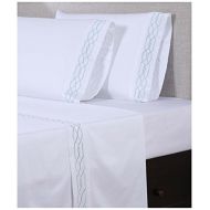 Affluence 600 Thread Count 100% Cotton Embroidered Sheet Sets - Lattice Pattern (King Sheet Set, White/Spa Blue)