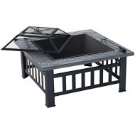Outsunny 32 Metal Square Outdoor Patio Backyard Fire Pit with Cover
