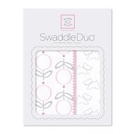 SwaddleDesigns SwaddleDuo, Set of 2 Swaddling Blankets, Cotton Marquisette + Premium Cotton Flannel, Pink Little Doggie Duo