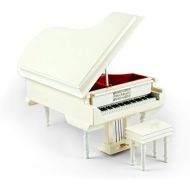 MusicBoxAttic Sophisticated 18 Note Miniature Musical Hi - Over 400 Song Choices - Gloss White Grand Piano with Bench The Little Drummer Boy