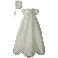 Little Things Mean A Lot Girls White Silk Dupioni Dress Christening Gown Baptism Gown with Hand Embroidery