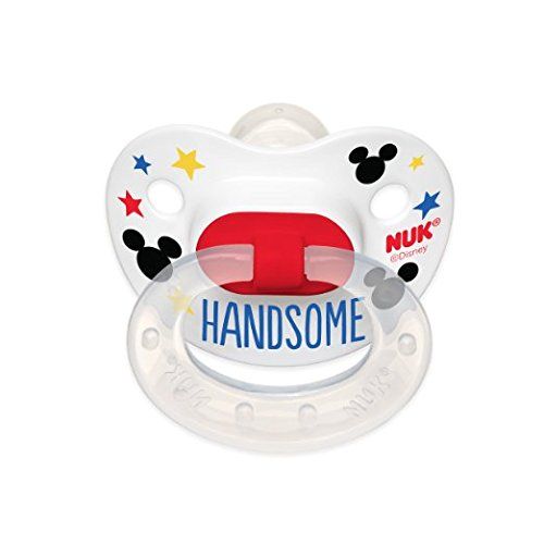 누크 NUK Disney Baby Mickey Mouse Puller Pacifier in Assorted Colors and Styles, 6-18 Months Silicone; BPA free...