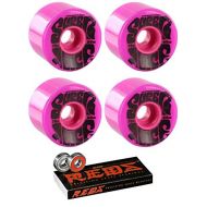 OJ Wheels 60mm Super Juice Pink/Black Longboard Skateboard Wheels - 78a with Bones Bearings - 8mm Bones Reds Precision Skate Rated Skateboard Bearings (8) Pack - Bundle of 2 Items