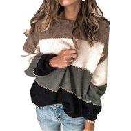 [아마존 핫딜] [아마존핫딜]Angashion Womens Sweaters Casual Long Sleeve Crewneck Color Block Patchwork Pullover Knit Sweater Tops