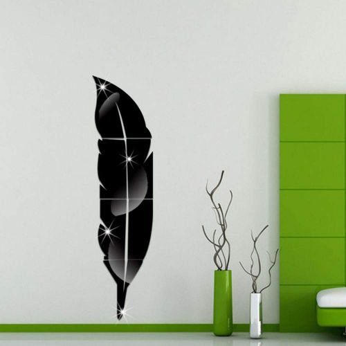  Tcplyn Premium Quality Modern Feather DIY Acrylic Mirror Wall Stickers Room Decoration Bedroom Home Decor Silver