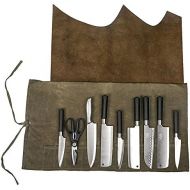 Hersent Genuine Leather Chefs Knife Roll Cases Waxed Canvas Knives Roll Bag Waterproof Multi Purpose Application & Compact for Portable HGJ03-H