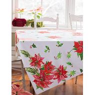 April Cornell Holiday Poinsettia Print 54 Inch Square 100% Tablecloth - Seats 4
