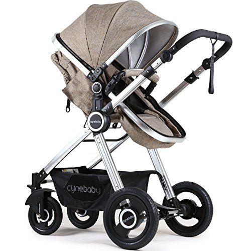  Cynebaby Newborn Baby Stroller Pram Stroller Folding Convertible Carriage Luxury Bassinet Seat Infant Pushchair with Foot Muff(Light Camel)