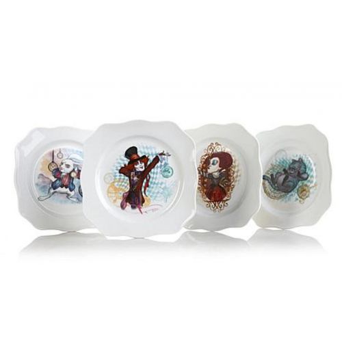 디즈니 Disney Set of 4 Fluted Square Porcelain Plates