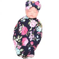 DRESHOW BQUBO Newborn Baby Receiving Blankets Newborn Baby Floral Swaddling with Headbands or Hats Infant Sleepsack