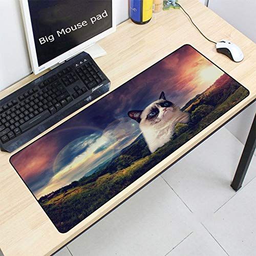  AURORBOY Funny Cat Painting Gaming Large Locking Mousepad Rubber Optical Washable Mouse Pad for Pc Computer Desk Mice Play Mat