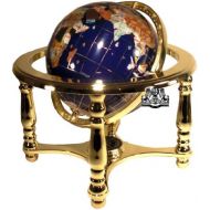 Unique Art Since 1996 Unique Art 10-Inch Tall Table Top Blue Lapis Ocean Gemstone World Globe with 4 leg Gold Stand