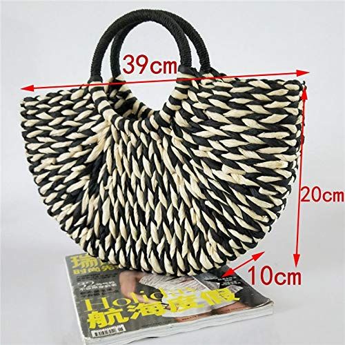  YUANLIFANG Women Round Bucket Semicircle Straw Bag Handmade Net Color Woven Basket Rattan Handbag