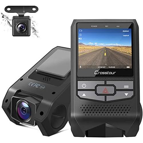 Crosstour Front and Rear Dash Cam FHD 1080P Mini Dual in Car DVR Dashboard Recorder with G-Sensor, HDR, Loop Recording, Motion Detection, Parking Mode, Screen Rotation (CR600)