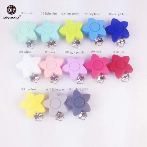  Pukido Lets Make Star Shape Pacifier Chain Clip, Silicone Clip Selectable 20pc Silicone Teething Beads Suspender Clip Beads - (Color: Plastic)
