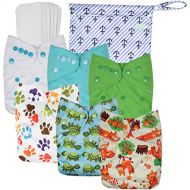 [아마존베스트]Wegreeco Washable Reusable Baby Cloth Pocket Diapers 6 Pack + 6 Bamboo Inserts (with 1 Wet Bag,Neutral Prints)