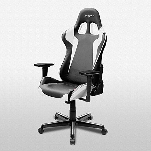  DXRacer OHFH00NW Black & White Formula Series Gaming Chair Ergonomic High Backrest Office Computer Chair Esports Chair Swivel Tilt and Recline with Headrest and Lumbar Cushion +