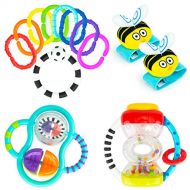Sassy Babys First Rattles Developmental Giftset for Newborns + | Includes Wrist Rattles, Hourglass Rattle, 9 pc Ring O’ Links, and Grasp & Spin Rattle