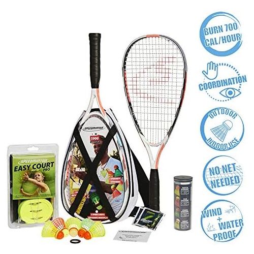  Speedminton S900 Set - Original speed badminton  crossminton Professional set with 2 carbon rackets incl. 5 Speeder, playing field, bag