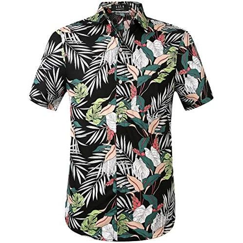  SSLR Mens Summer Cotton Button Down Short Sleeve Hawaiian Shirt