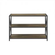 Globe House Products GHP 16x40x26 Brown Grey & Tan Laminate MDF & Metal X-Frame Design 3-Shelf Bookshelf