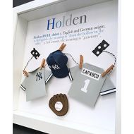 Paint & Paper Craft Personalized Baby Name Origin and Meaning Paper Origami Baseball New York Yankees Shadowbox Frame Newborn Baby Shower Nursery Decor Gift