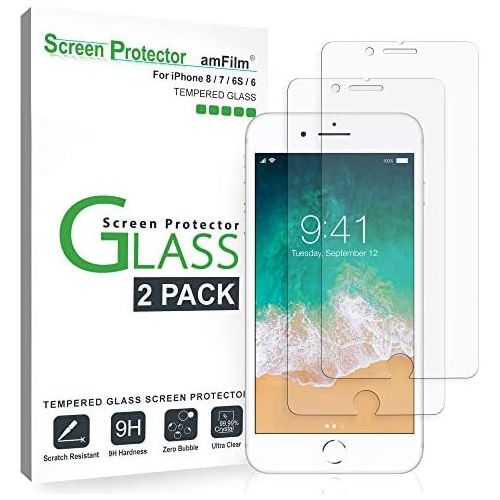  [아마존베스트]AmFilm amFilm Glass Screen Protector for iPhone 8, 7, 6S, 6 (4.7)(2 Pack) Tempered Glass Screen Protector
