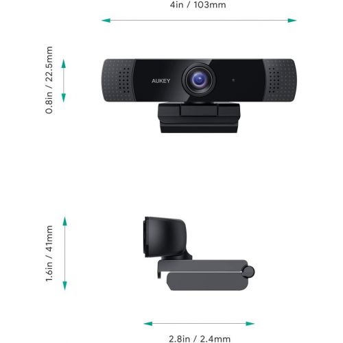  AUKEY FHD Webcam, 1080p Live Streaming Camera with Stereo Microphone, Desktop or Laptop USB Webcam for Widescreen Video Calling and Recording