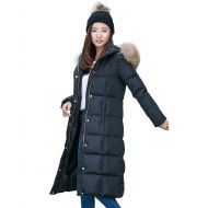 Queenshiny Womens Hooded Packable Duck Down Coat with a Raccoon Fur Collar Jacket