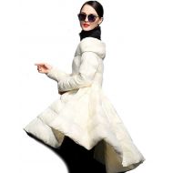 Ursfashion Womens White Duck Down Long Jacket Coat High Waist Elegant Dress Style