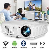 WIKISH Android Projector 3600 lumens, Wireless WiFi Projector Full HD 1080p Support, LCD Led Video Home Theater Cinema Beamer with HDMI VGA USB AV TV Ports, Android System for Macbook iPh